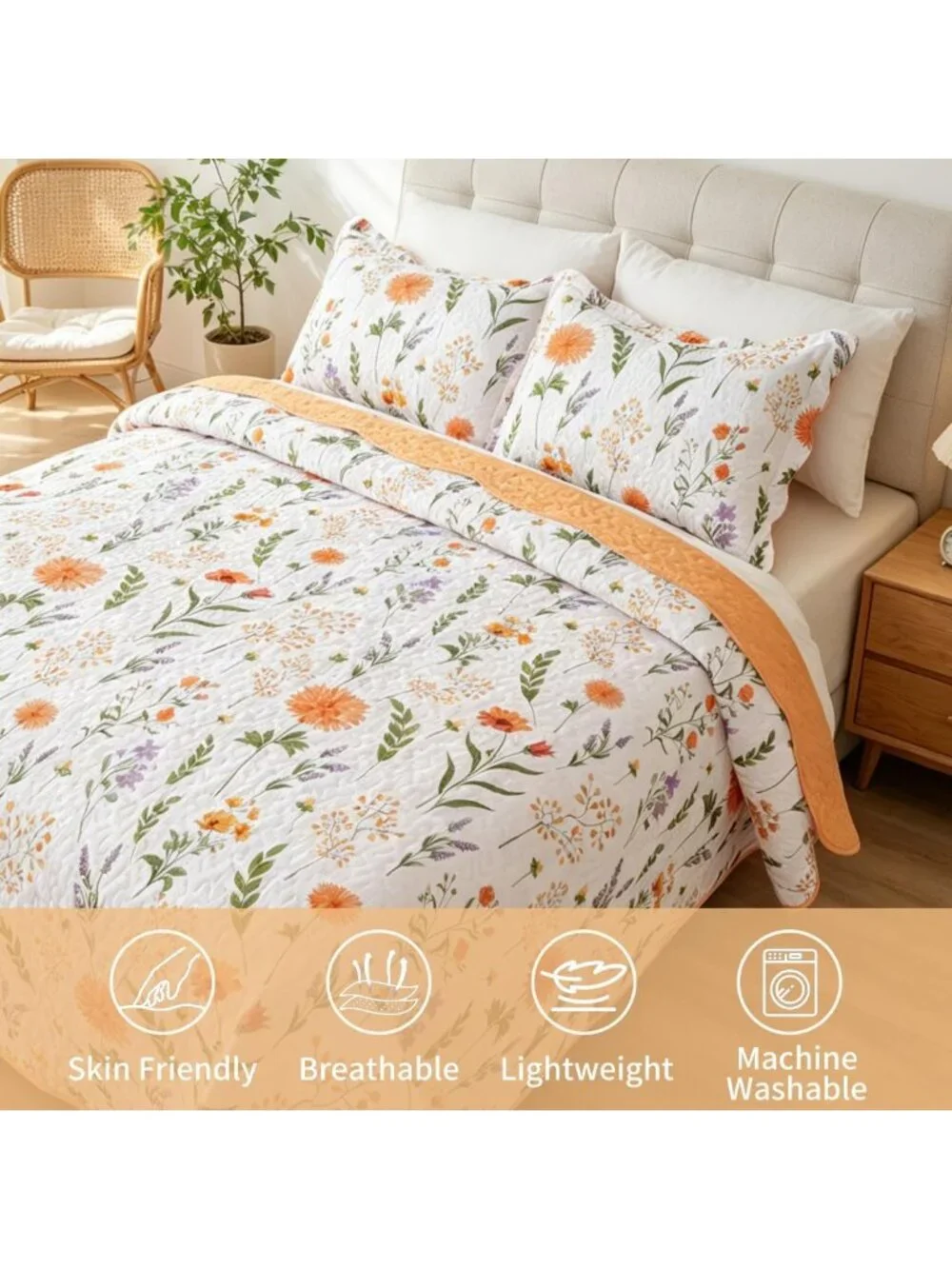 Queen Floral Quilt Set - Soft Lightweight Cottage Core Bedspread, Boho Ditsy